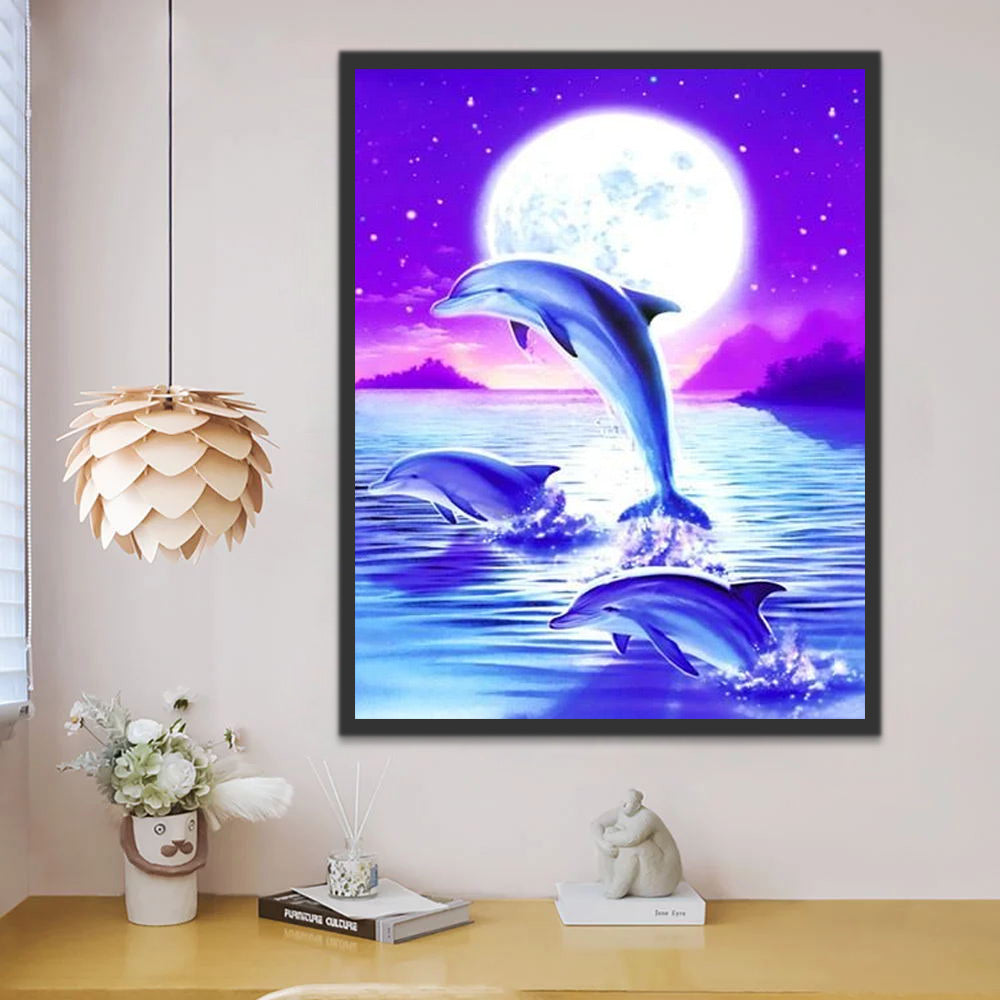 Dolphins and Moon Paint by Numbers