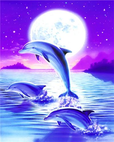 Dolphins and Moon Paint by Numbers