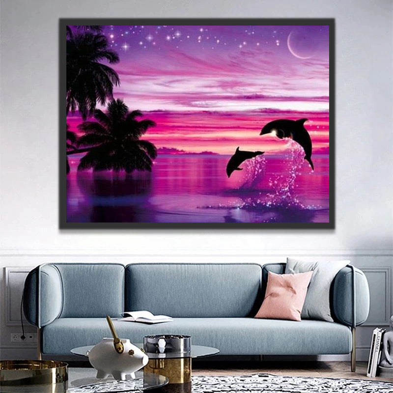 Dolphins and Pink Sky Paint by Numbers