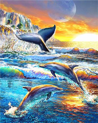 Dolphins and Sunset Paint by Numbers