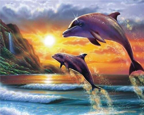 Dolphins and Sunset Paint by Numbers