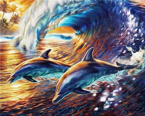 Dolphins and Waves Paint by Numbers