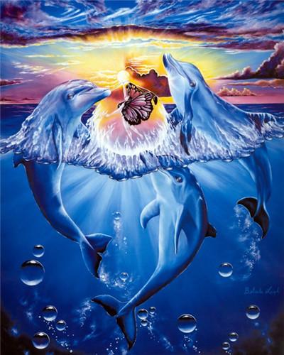 Dolphins Butterfly Sunset Paint by Numbers