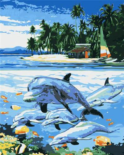 Dolphins in the Sea Paint by Numbers