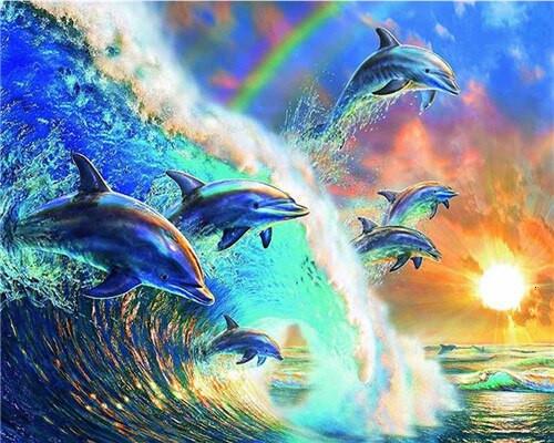 Dolphins out of the Sea Paint by Numbers