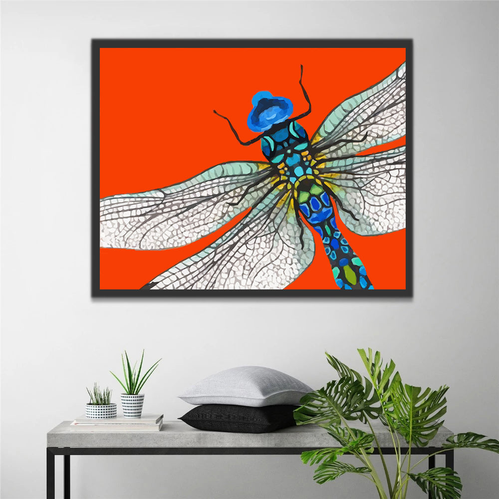 Dragonfly on Red Background Paint by Numbers