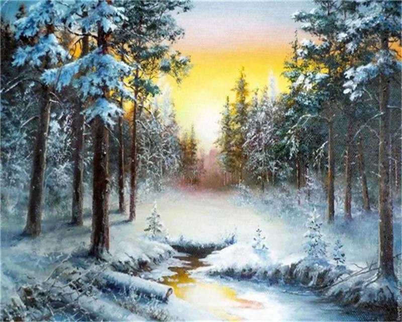 Early Morning Snowy Forest Paint by Numbers