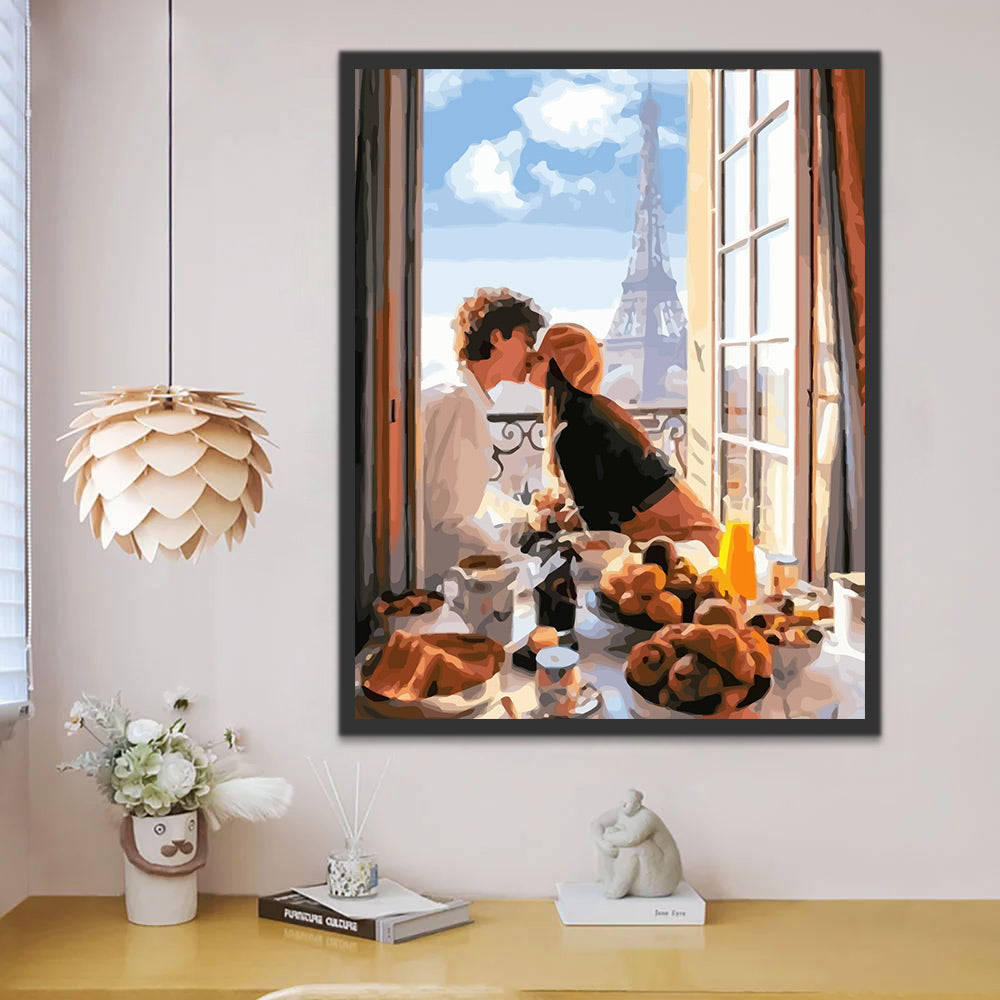 Eiffel and Kissing Couple Paint by Numbers