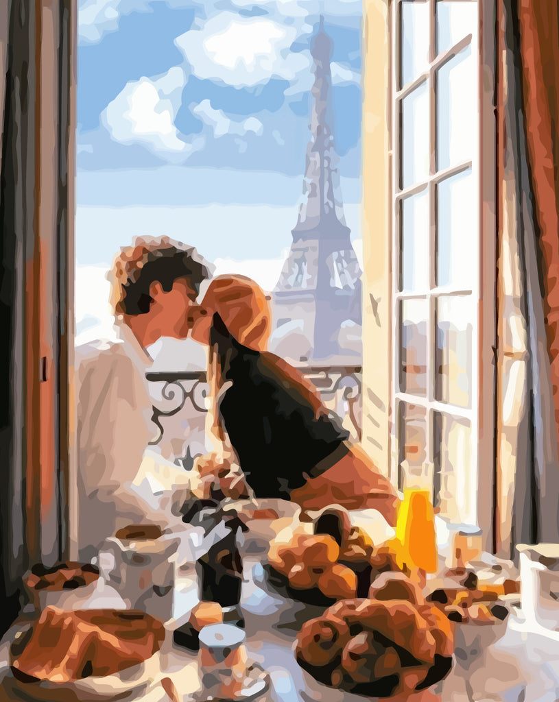 Eiffel and Kissing Couple Paint by Numbers