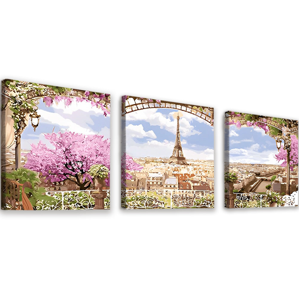 Eiffel Tower and Flowers in Spring 3 Pack Paint By Numbers