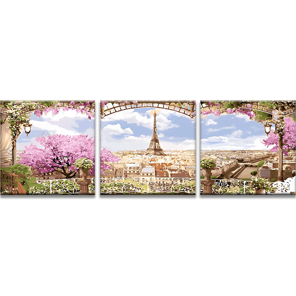 Eiffel Tower and Flowers in Spring 3 Pack Paint By Numbers