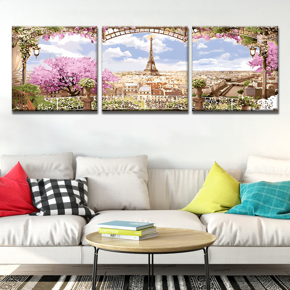 Eiffel Tower and Flowers in Spring 3 Pack Paint By Numbers