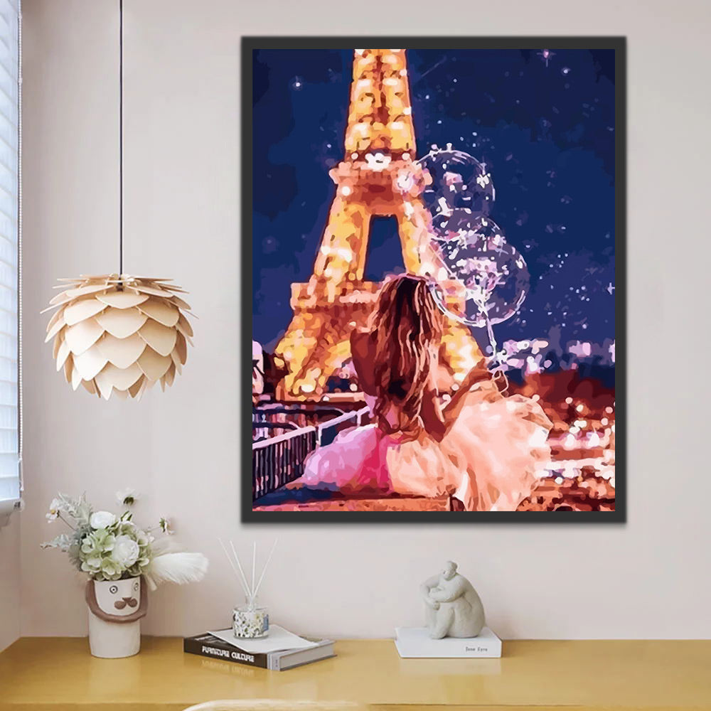 Eiffel Tower and Girl with the Balloons Paint by Numbers