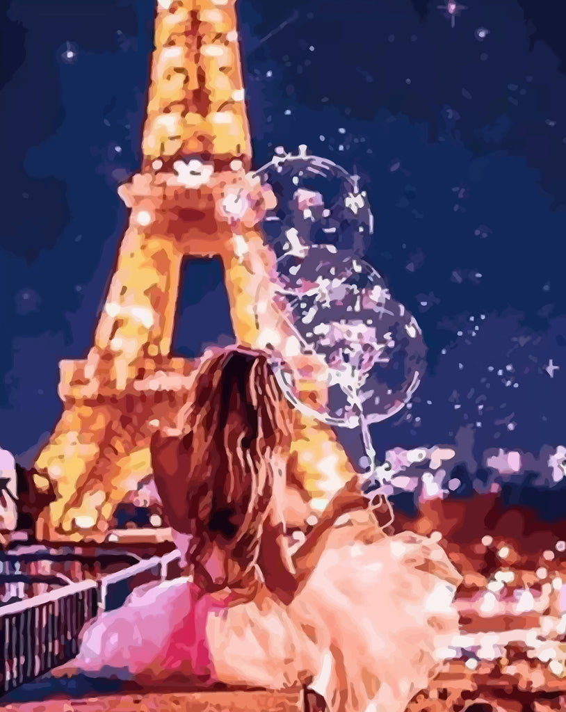 Eiffel Tower and Girl with the Balloons Paint by Numbers