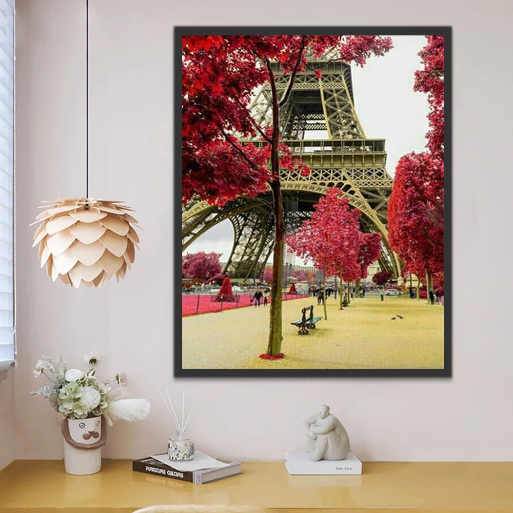 Eiffel Tower and Maple Trees Paint by Numbers