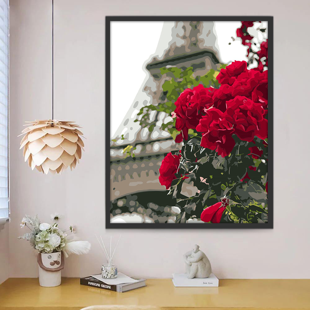 Eiffel Tower and Red Roses Paint by Numbers