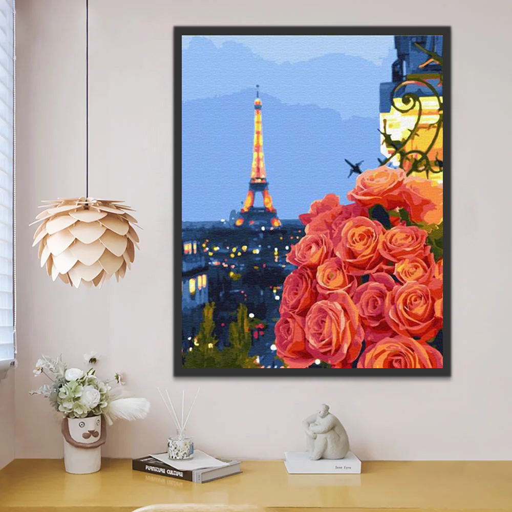 Eiffel Tower and Roses Paint by Numbers