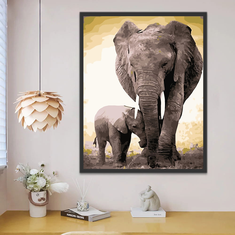 Elephant and Baby Elephant Paint by Numbers