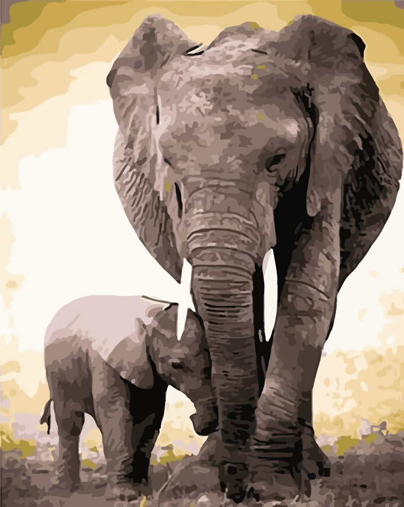 Elephant and Baby Elephant Paint by Numbers