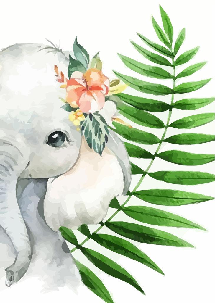 Elephant and Green Leaf Paint by Numbers