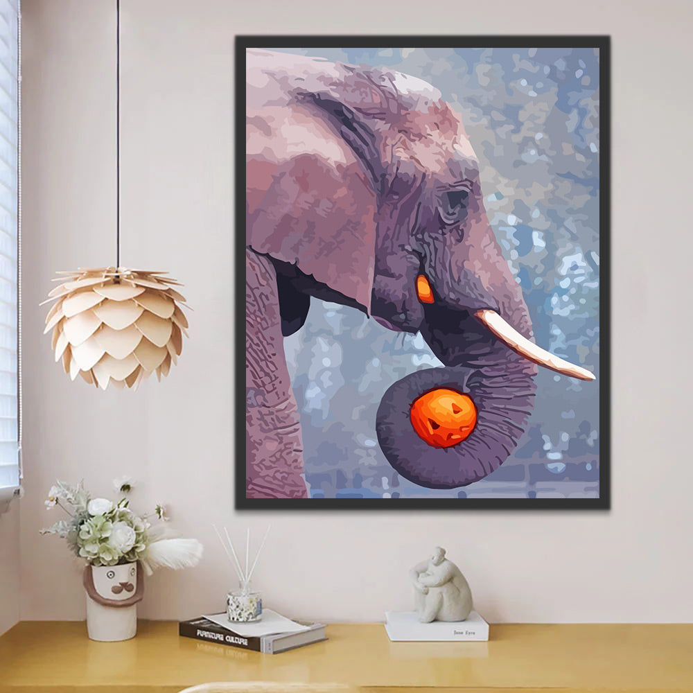 Elephant with Pumpkin Lantern Paint by Numbers