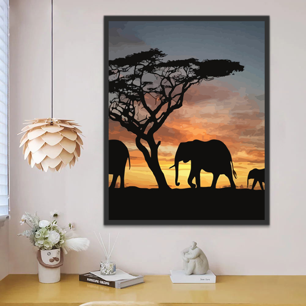 Elephants and Sunset Paint by Numbers