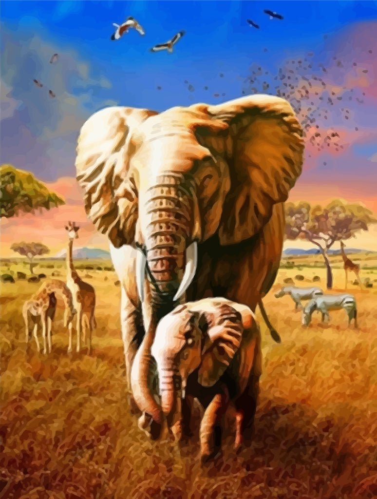 Elephants on the Grassland Paint by Numbers