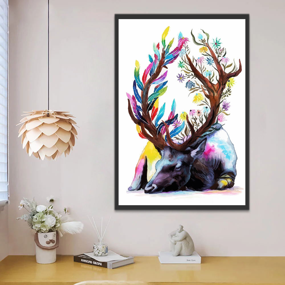 Elk with Colorful Antlers Paint by Numbers