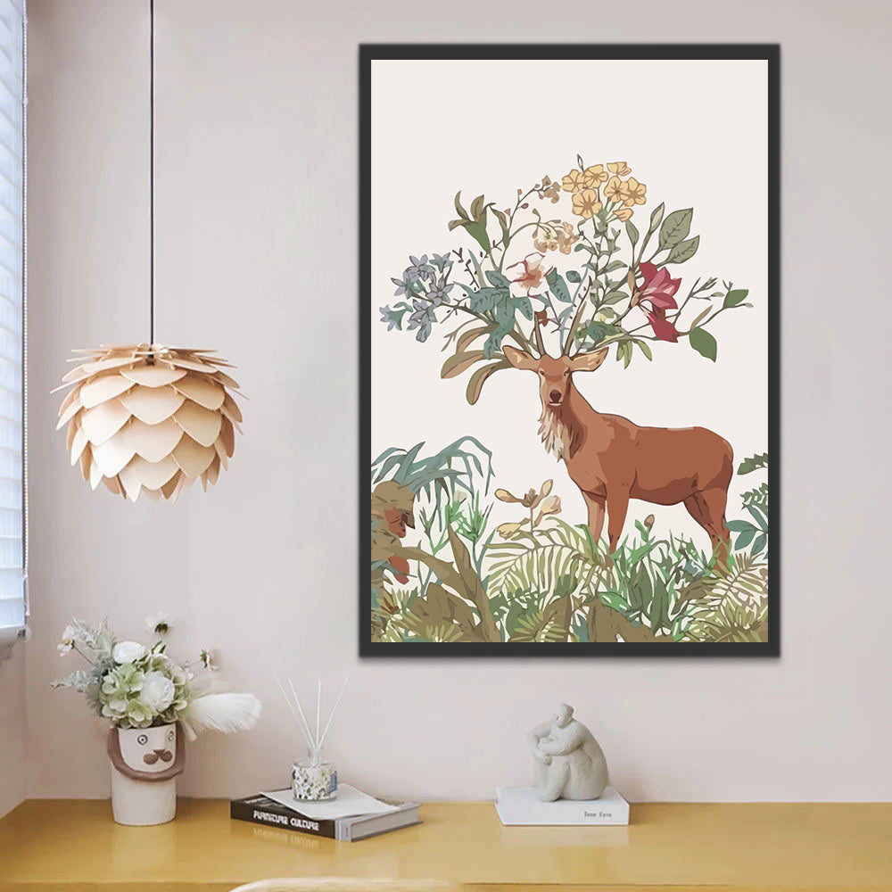 Elk with Flowers on Antlers Paint by Numbers