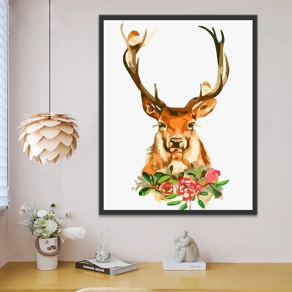 Elk with Flowers Paint by Numbers