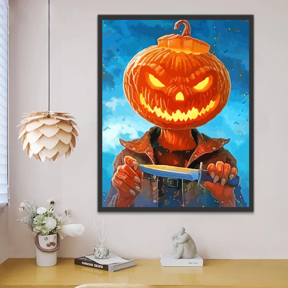 Evil Pumpkin Monster with a Dagger Paint by Numbers