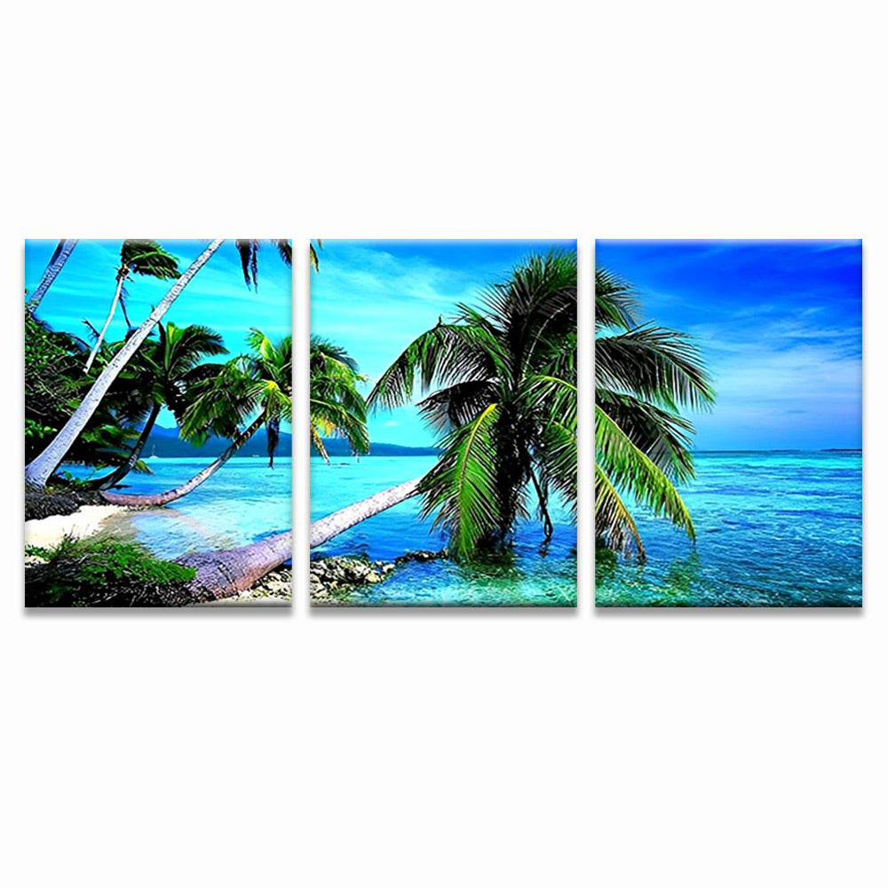 Fallen Palm Trees by the Sea 3 Pack Paint By Numbers