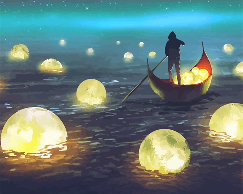 Fishing for the Moon on the Sea Paint by Numbers