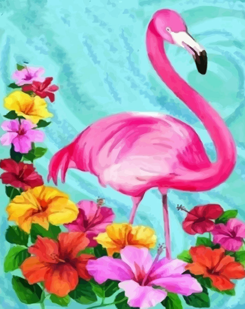 Flamingo and Flowers on Blue Background Paint by Numbers