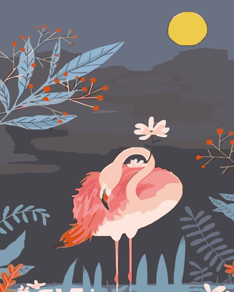 Flamingo and Moon Paint by Numbers