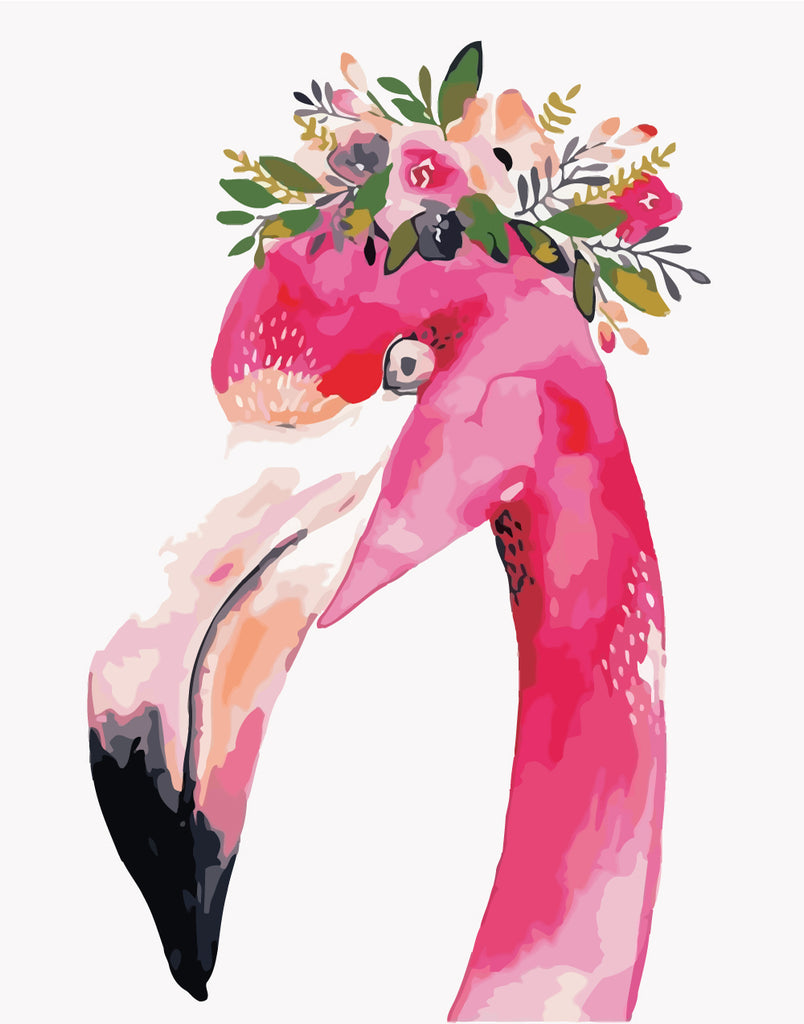 Flamingo with Flowers on Head Paint by Numbers