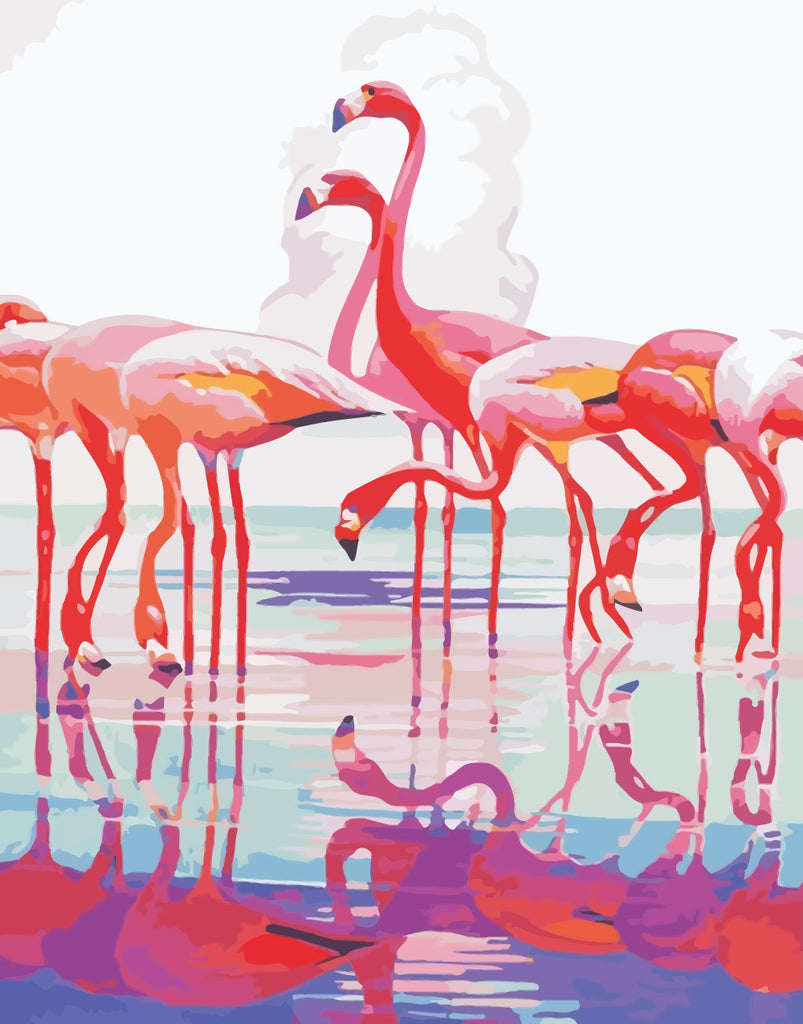 Flamingos and Reflection Paint by Numbers