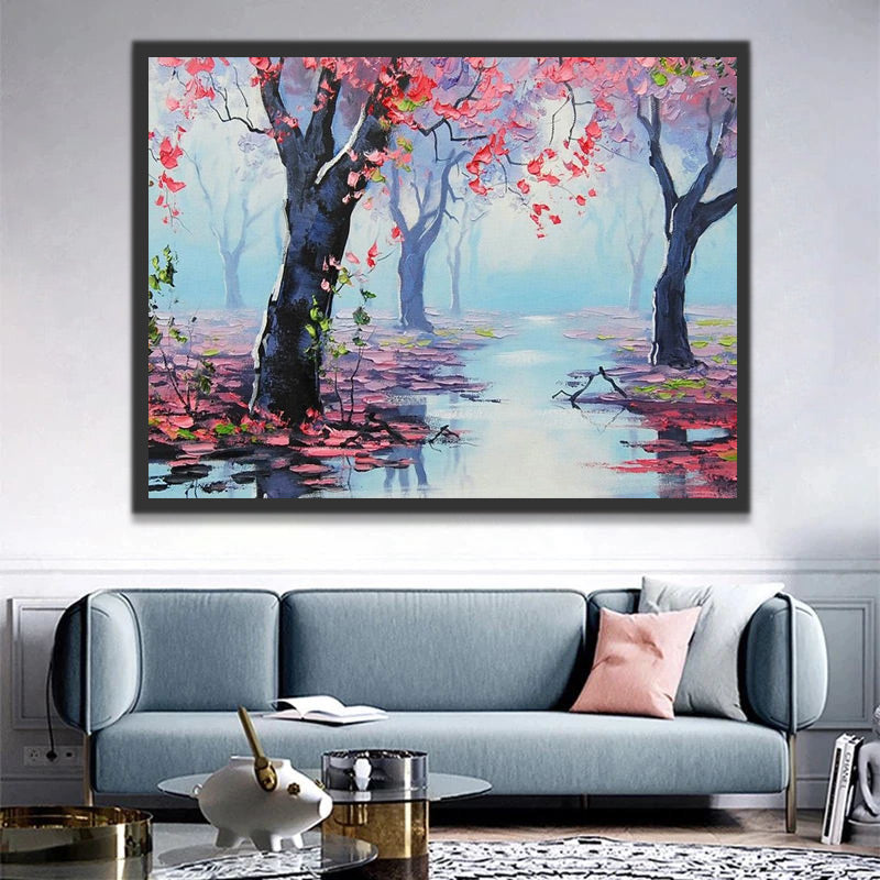 Flowering Trees in the Water Paint by Numbers