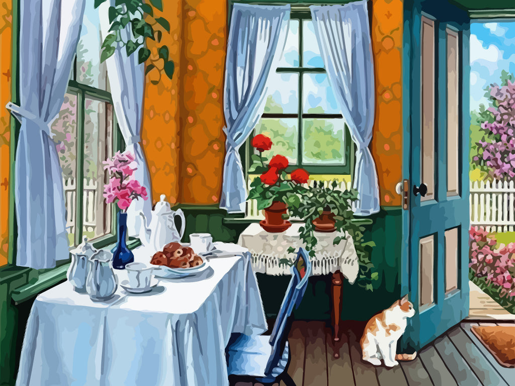 Flowers and Cat in the Restaurant Paint by Numbers