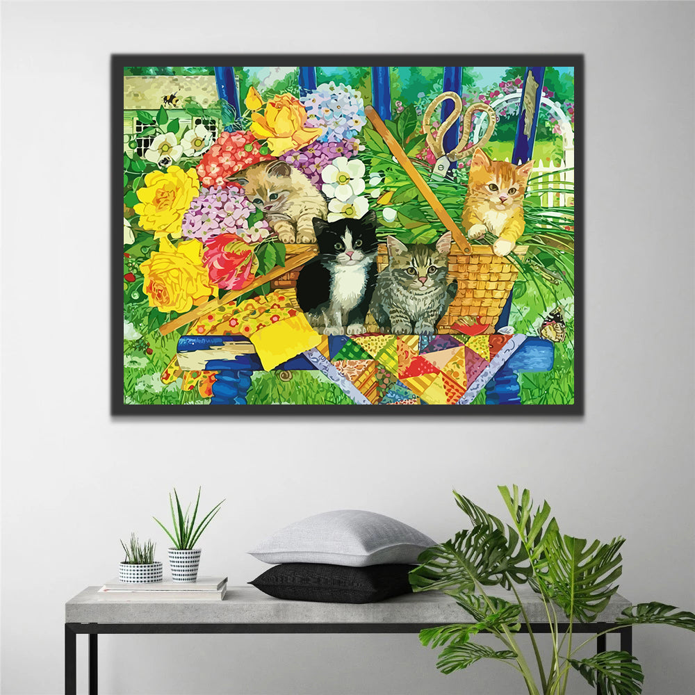 Flowers and Cats in the Garden Paint by Numbers