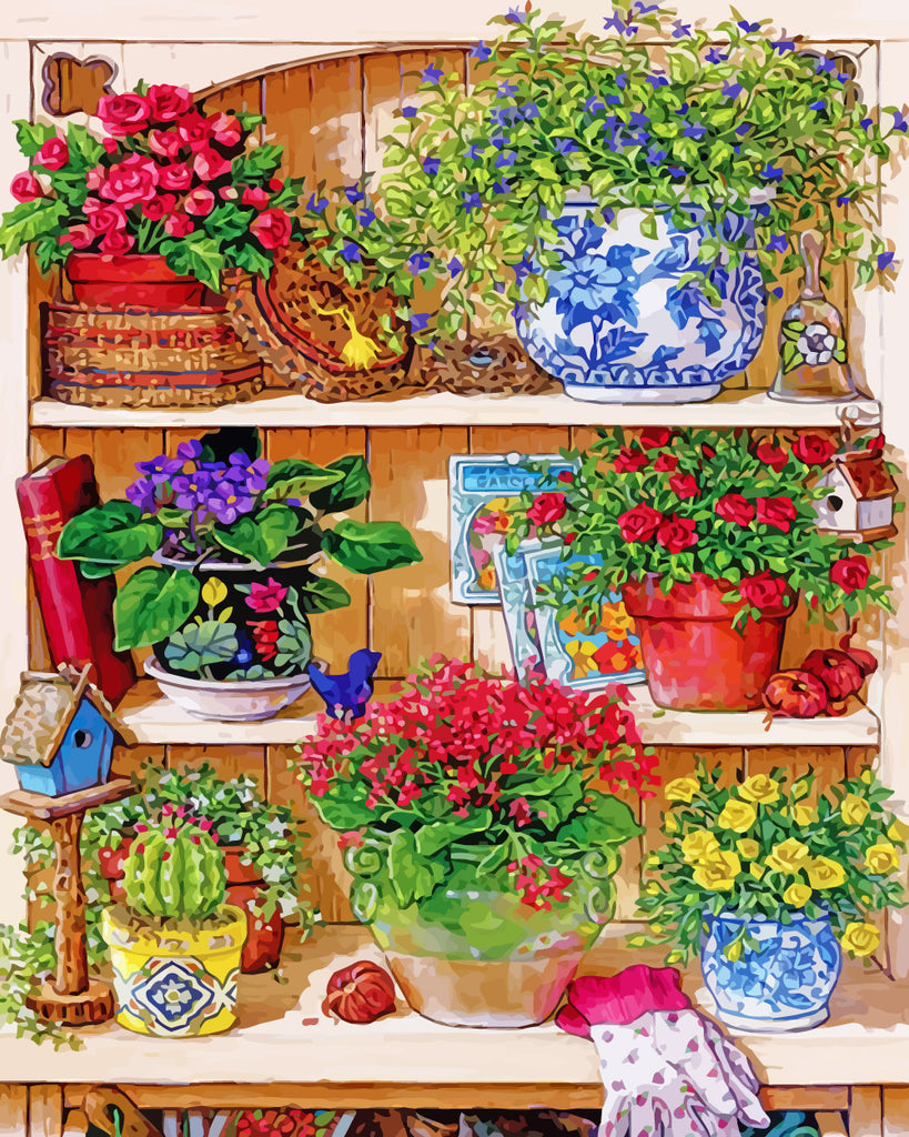 Flowers in Cupboard Paint by Numbers