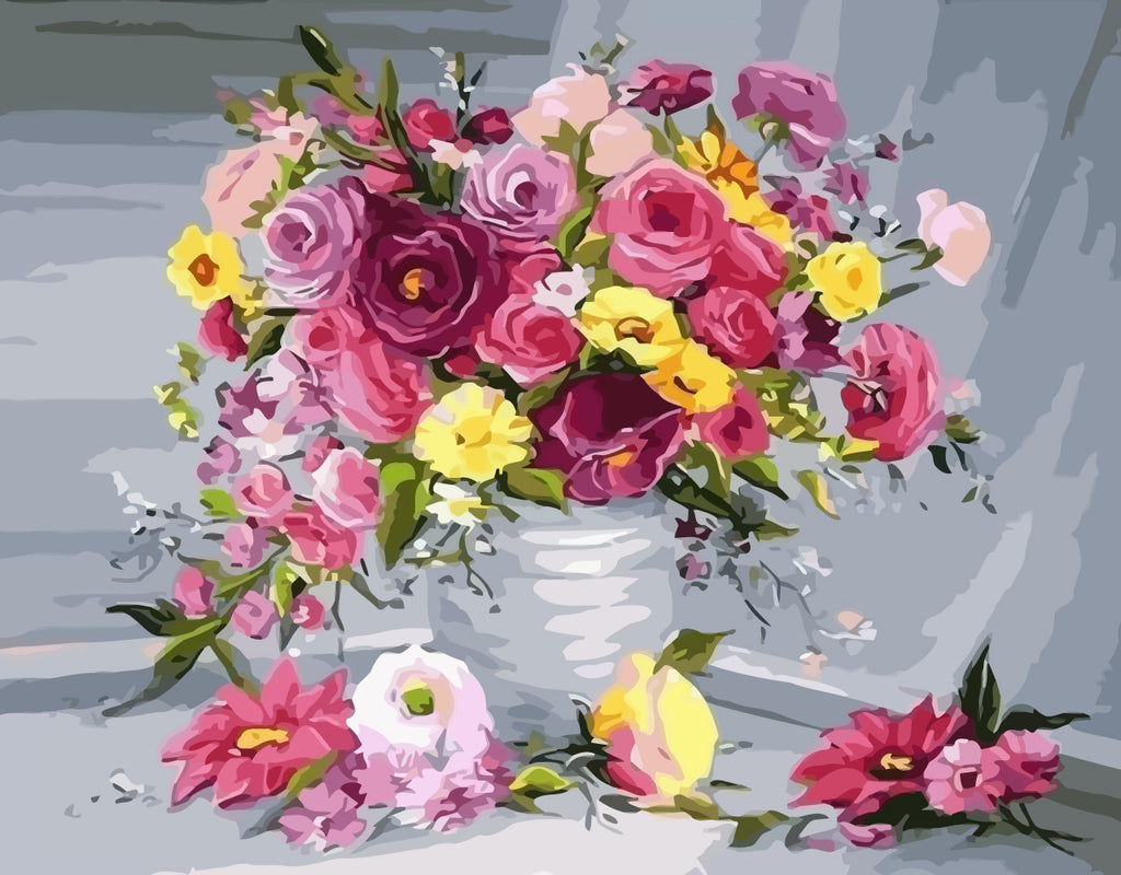 Flowers in White Vase Paint by Numbers