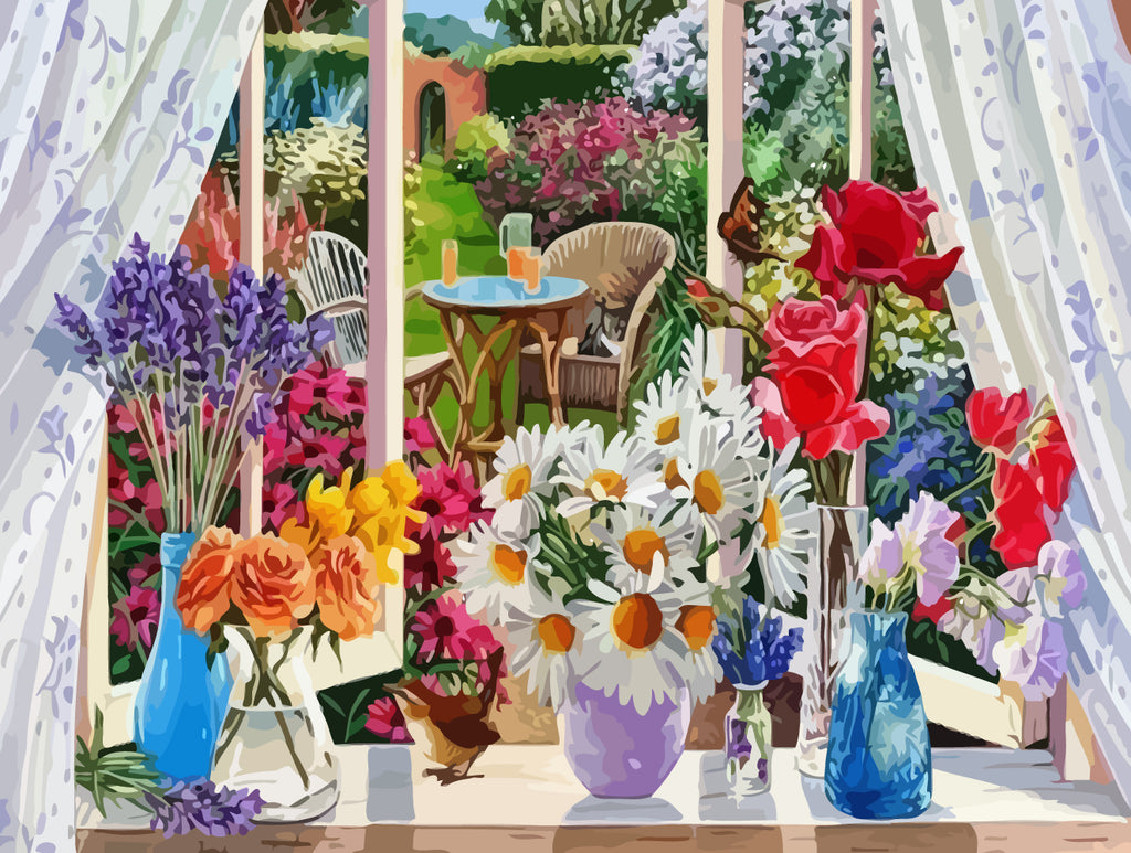 Flowers on Windowsill Paint by Numbers