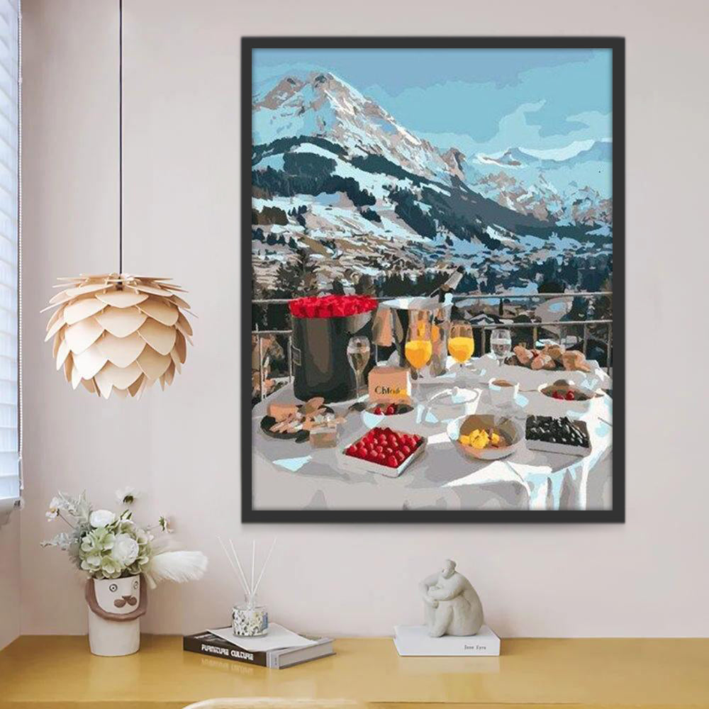 Food on the Table by the Mountain Paint by Numbers