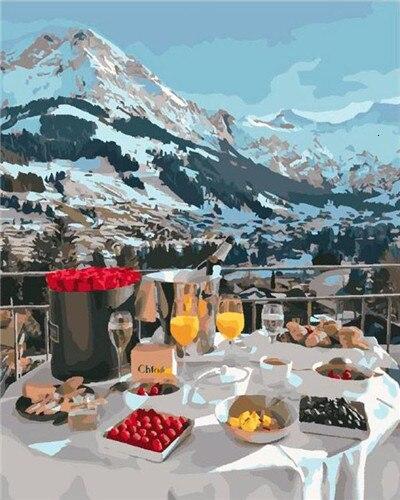 Food on the Table by the Mountain Paint by Numbers