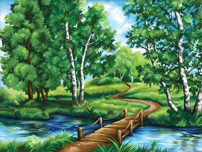 Forest, Bridge and River Paint by Numbers