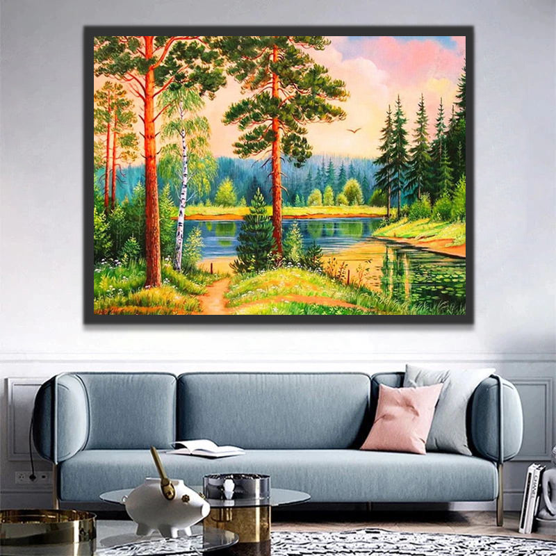 Forest Landscape at Sunset Paint by Numbers