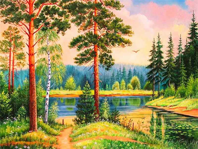 Forest Landscape at Sunset Paint by Numbers