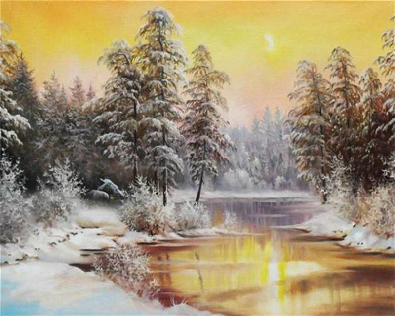 Forest Snow Lake Paint by Numbers