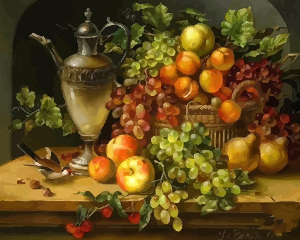 Fruits and Wine Flasks Paint by Numbers